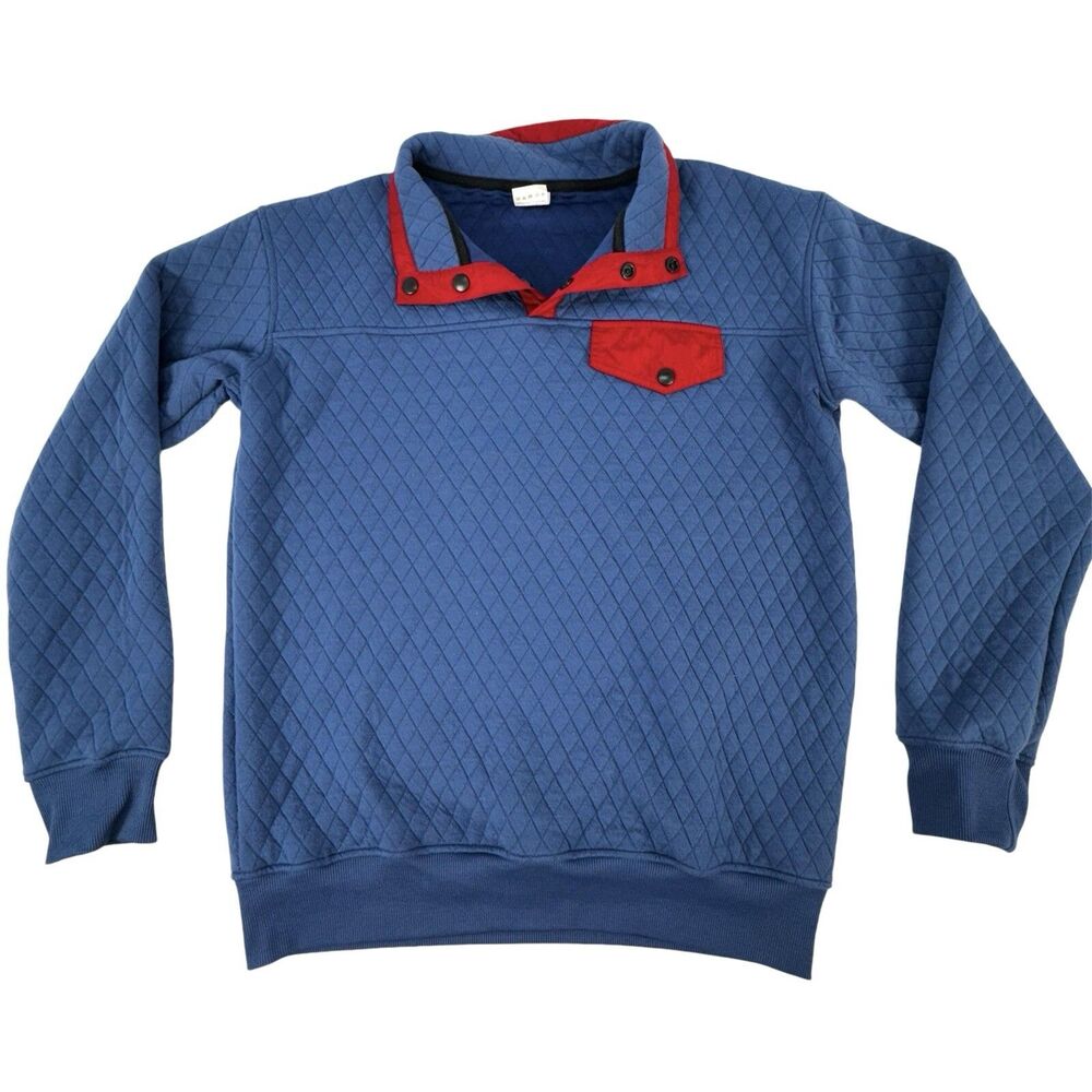 ZYIA Active Quilted Snap Pocket Sweatshirt Blue Red Snap T Women's Size Large